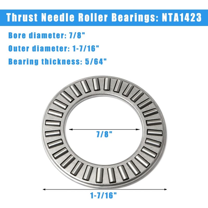koofull 4 Sets NTA1423+2TRA, Thrust Needle Roller Bearings with Two Washers, ID 7/8", OD 1-7/16" - Image 2